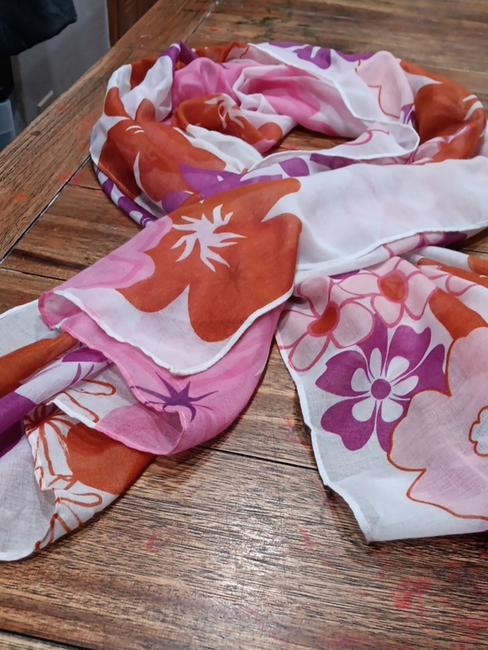 Women's Floral Lightweight Scarf - Pink & Orange